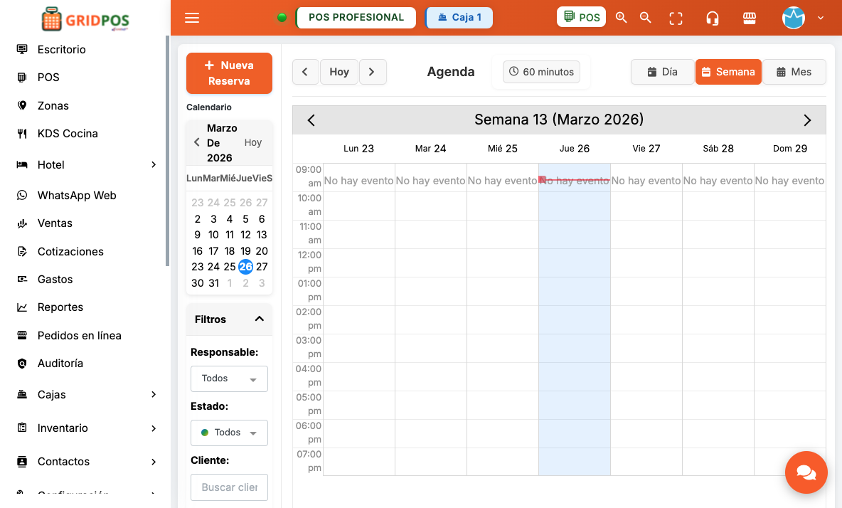 Agenda GridPOS vista semanal