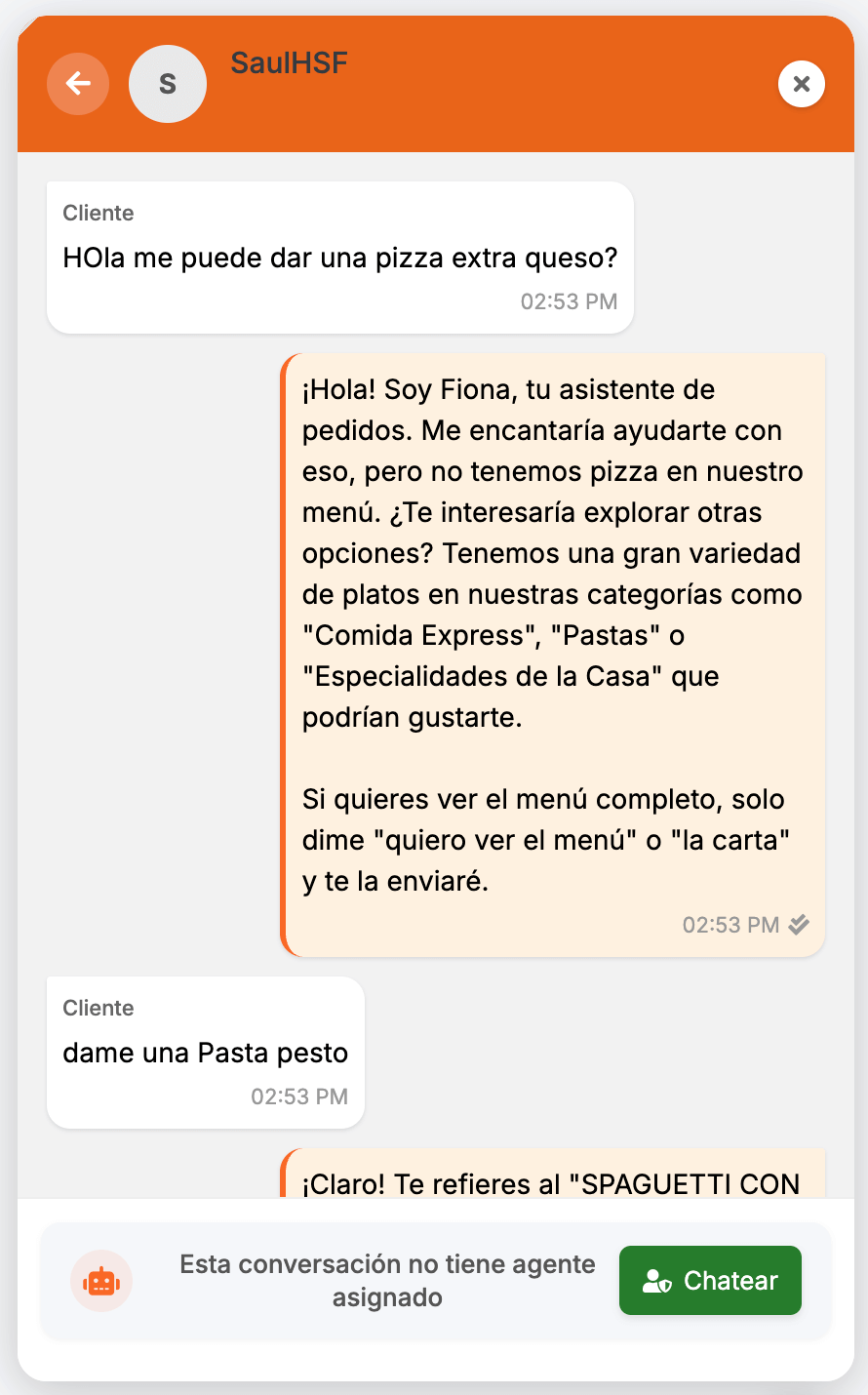 Interfaz de chat del BOT IA