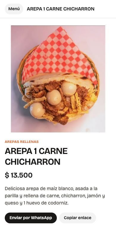 Ficha de un plato en el menú digital